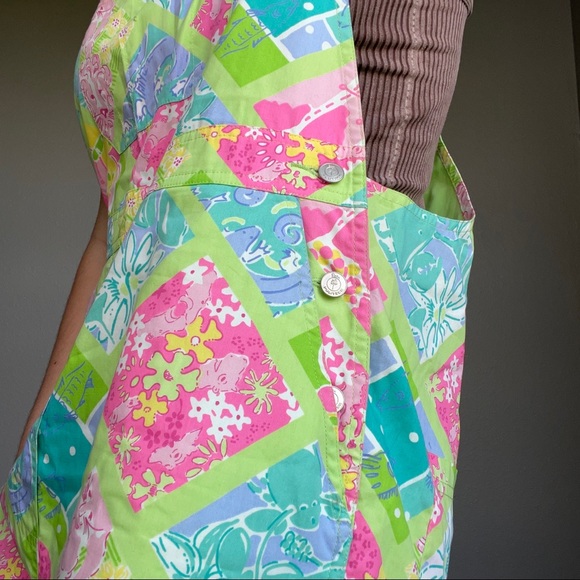 Vintage Lilly Pulitzer Women’s Multicolored Floral Cotton Summer Overalls Sz 8 - Picture 5 of 12